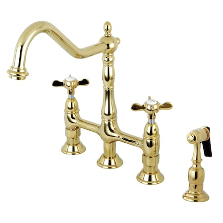 Kingston Brass KS1272BEXBS Essex Bridge Kitchen Faucet W/ Brass Sprayer, Brass KS1272BEXBS